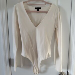 Forever 21 Cream V-Neck Bodysuit
